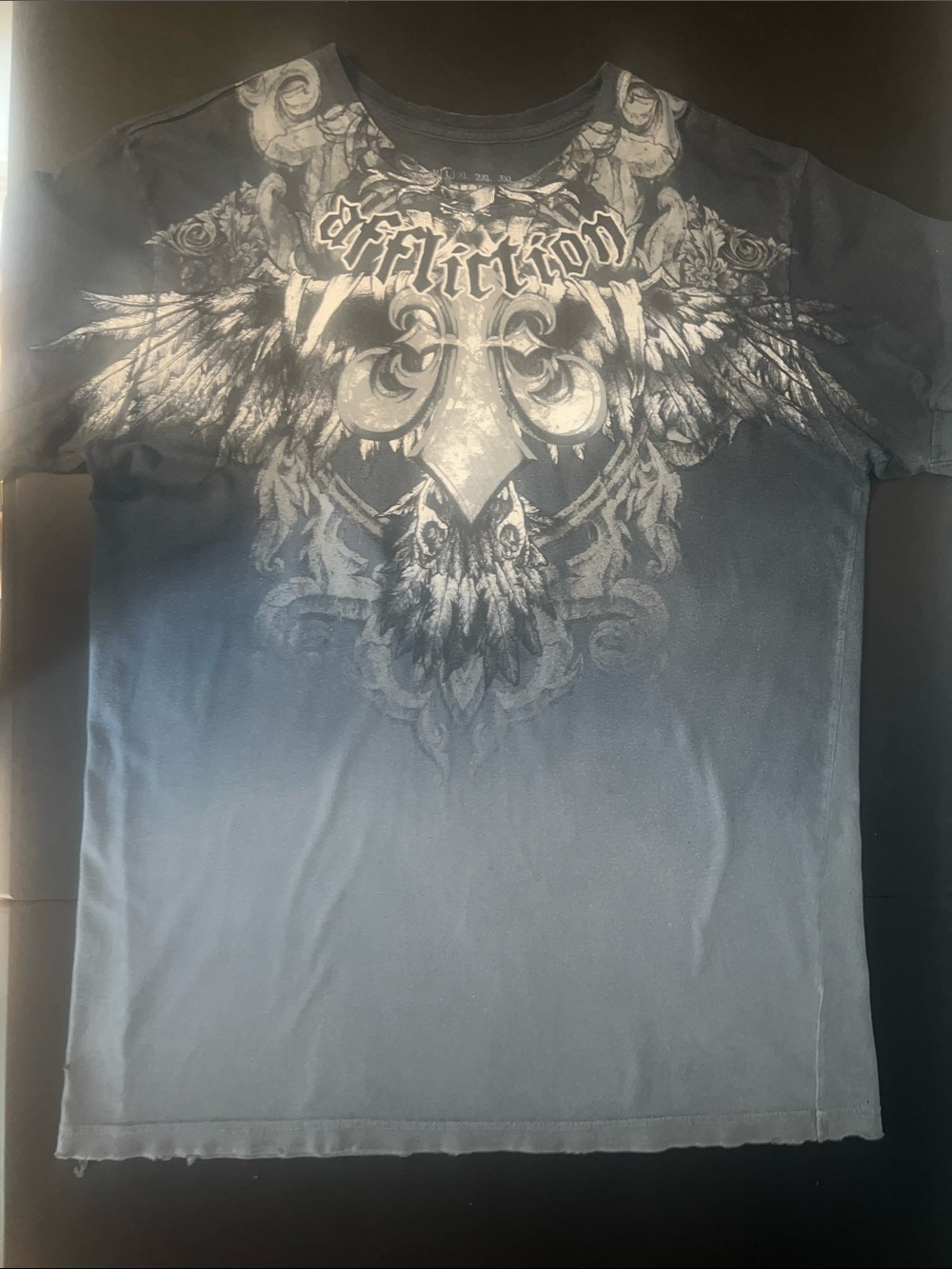 Affliction Men's Blue Ombre Graphic Tee with Crest Wings